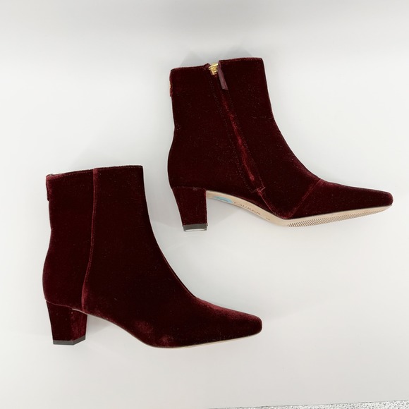 Lauren Ralph Lauren Willa Velvet Bootie Ankle Boots Zipper Burgundy Size 6 NEW - Picture 2 of 13